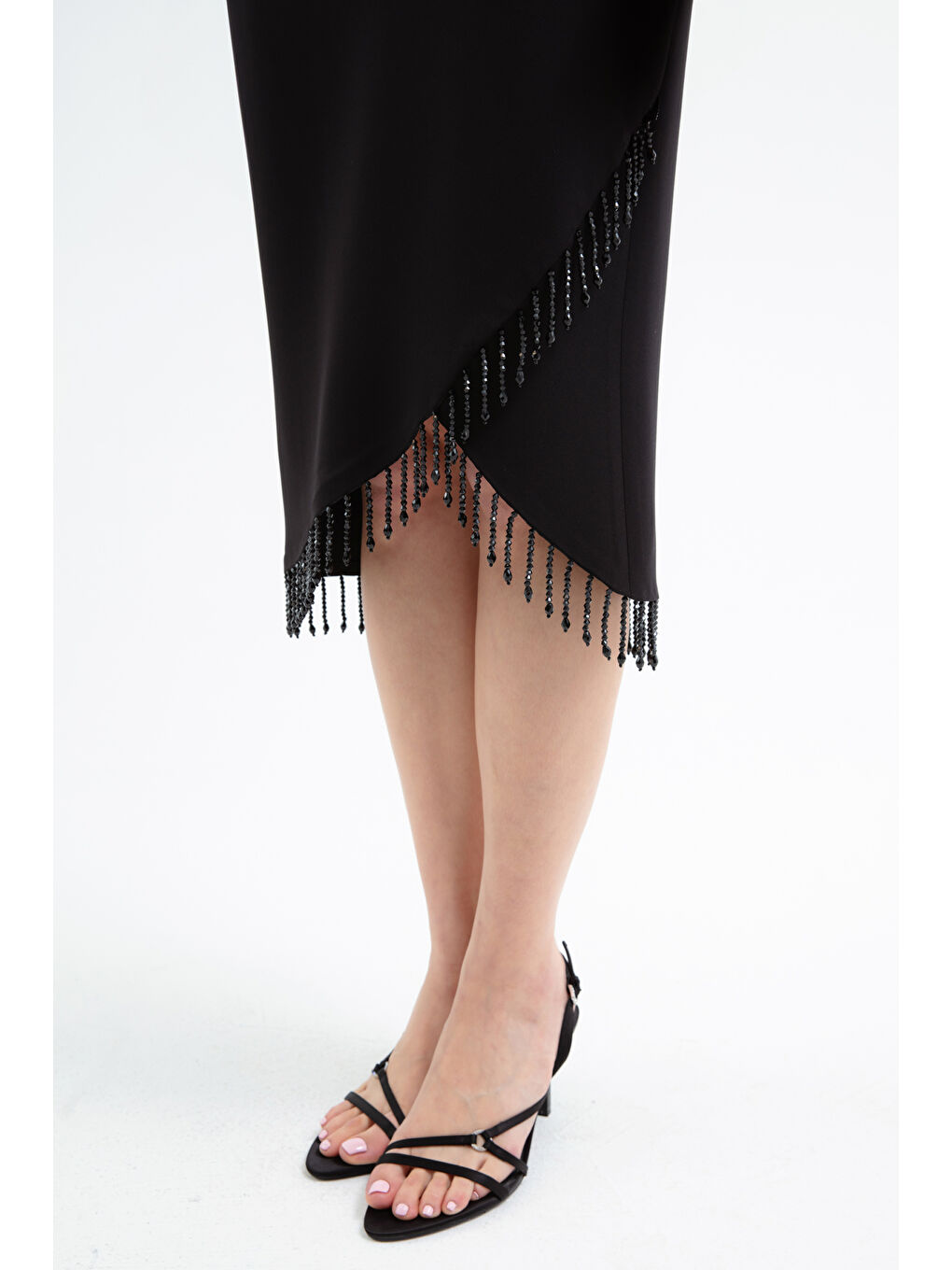 Kadın Siyah Taş Detaylı Uzun Kol Söz Nişan Nikah Abiye Elbise-3