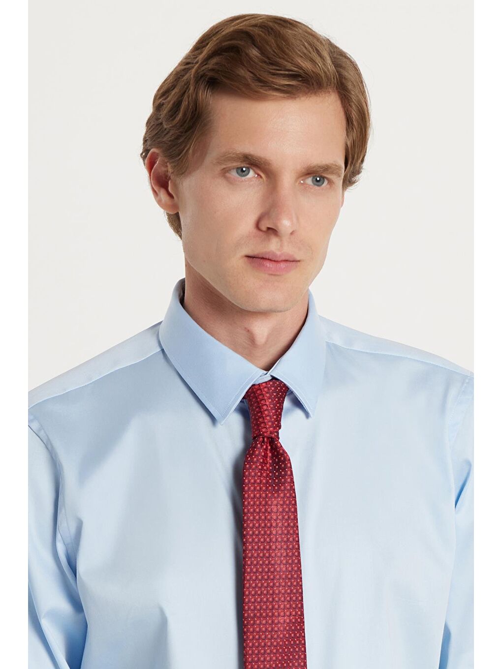 Erkek Slim Fit  Premium Elastanlı Pamuk Saten Açık Mavi Gömlek-1