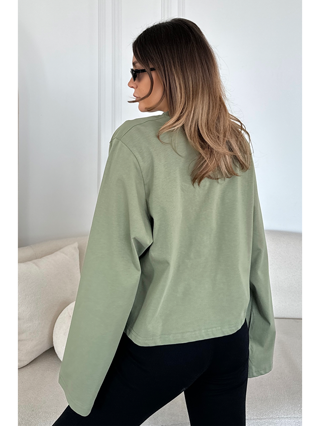 Geniş Kol Oversize 2'Li Paket T-Shirt 965 Haki/Füme-7