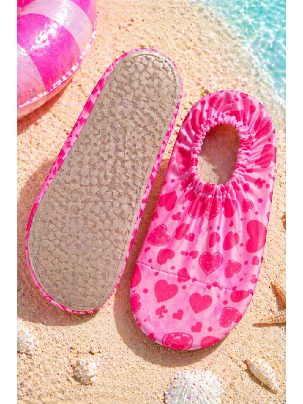 Fuşya Kalp Desenli Pembe Renk Kaymaz Taban Bebek - Çocuk Deniz Ayakkabısı-5