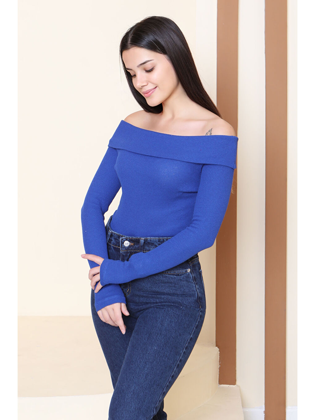 Mavi Madonna Yaka Kaşkorse Uzun kollu Bluz Saks - 27897-SAKS-1