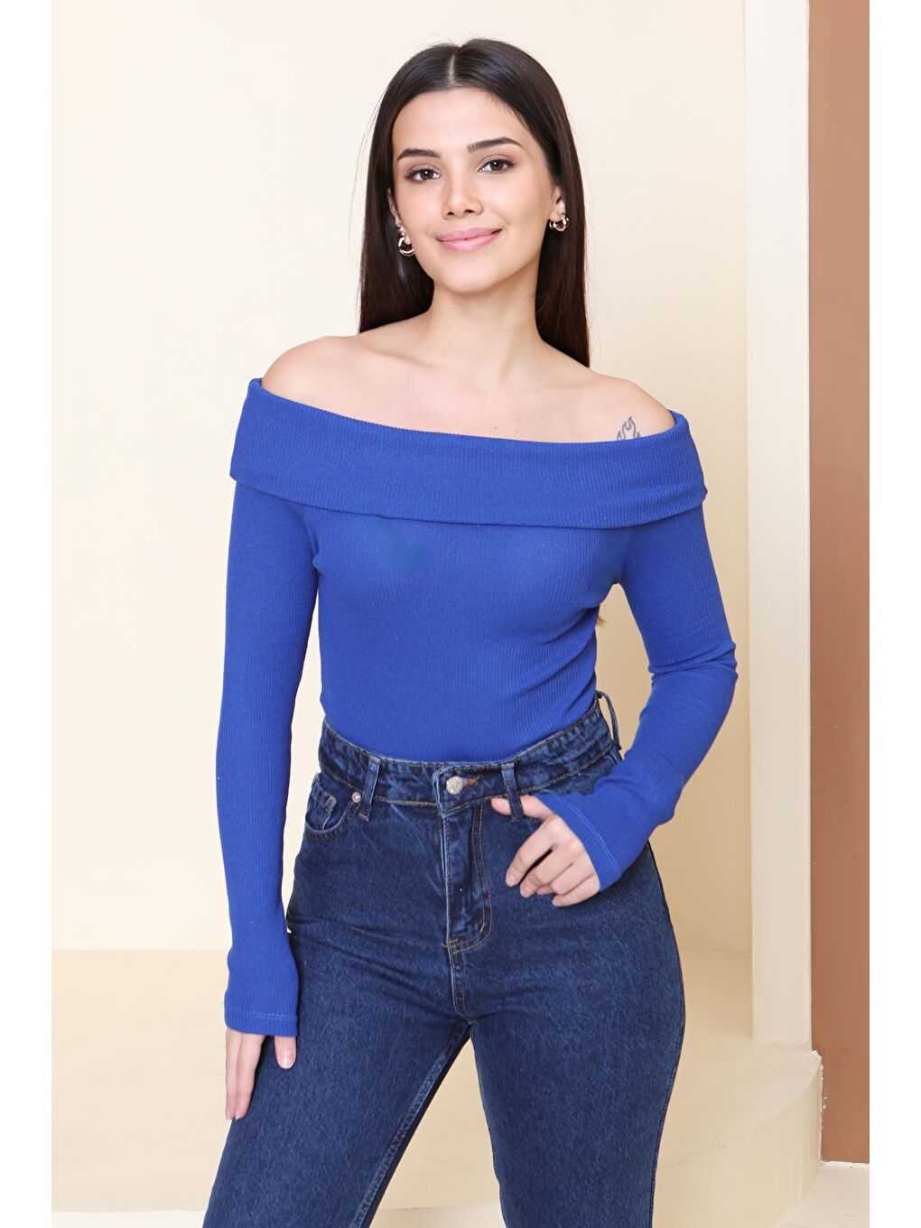 Mavi Madonna Yaka Kaşkorse Uzun kollu Bluz Saks - 27897-SAKS-2