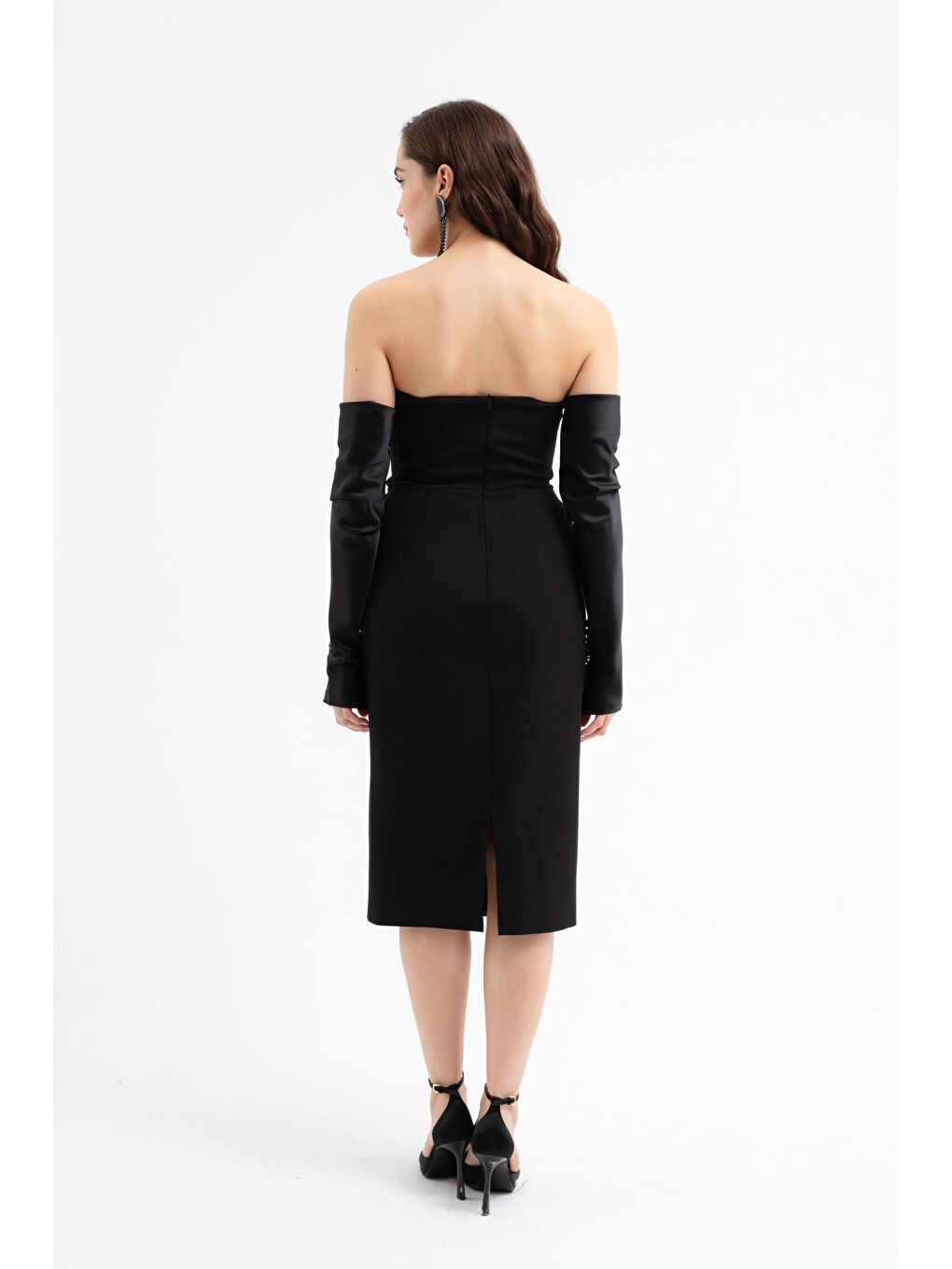 Kadın Siyah Yaka Detaylı Abiye Elbise-4