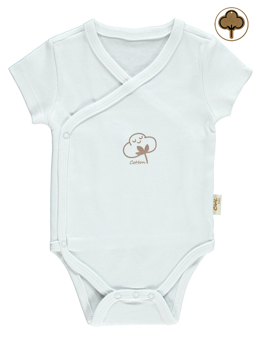 Baby Bebek Organik Çıtçıtlı Badi 0-3 Ay Beyaz