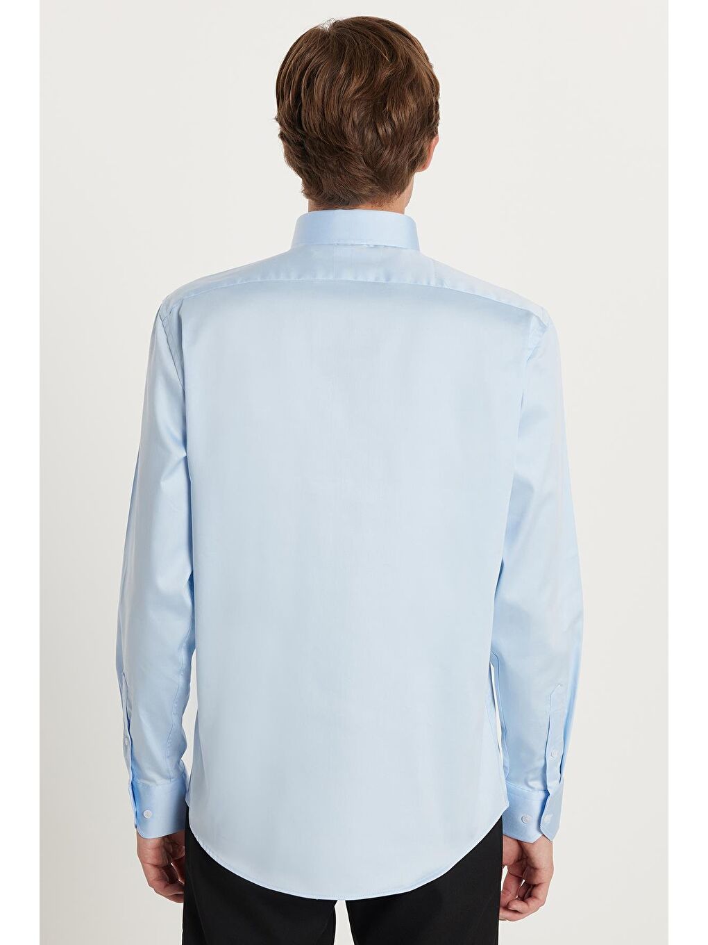 Erkek Slim Fit  Premium Elastanlı Pamuk Saten Açık Mavi Gömlek-4