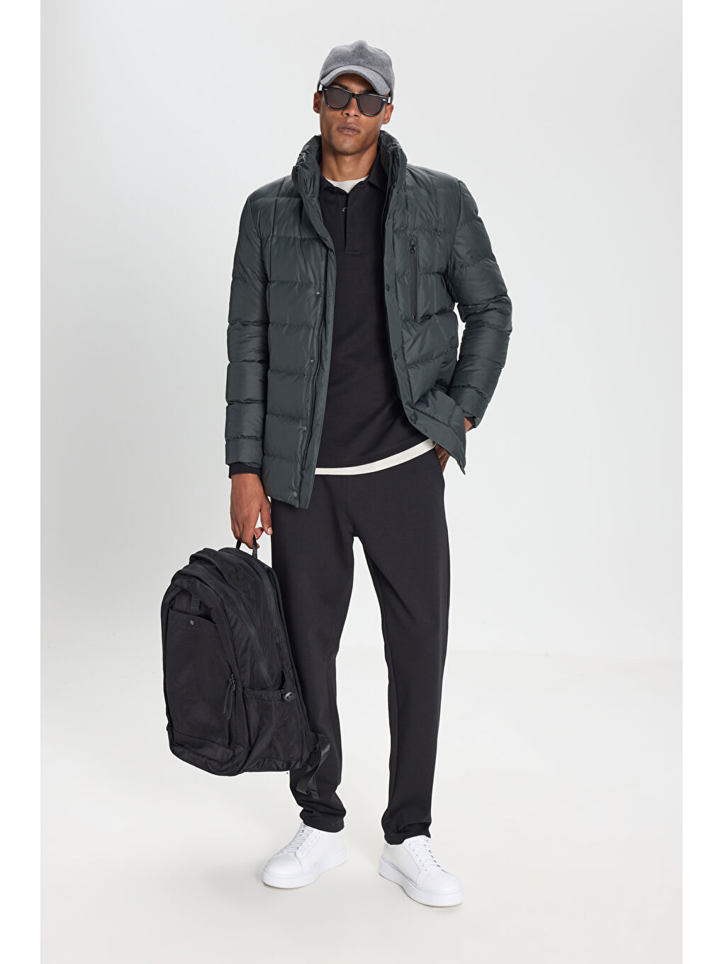 Erkek Haki Standart Fit Normal Kesim Dik Yaka Yan Cepli Mont-2