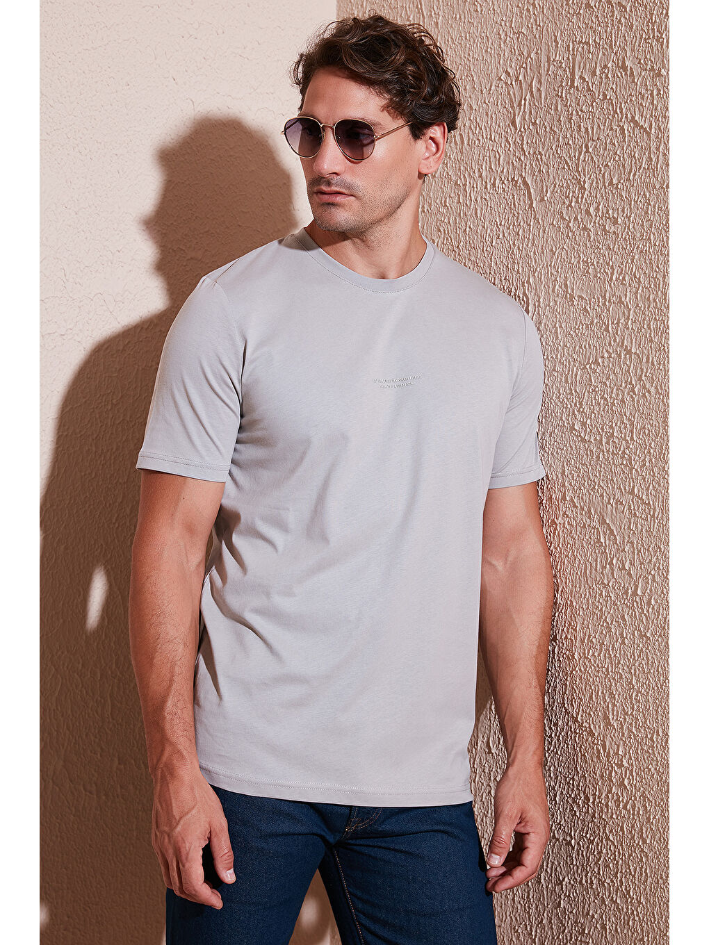 Gri Pamuklu Baskılı Regular Fit Bisiklet Yaka %100 Pamuk Tişört 59020205