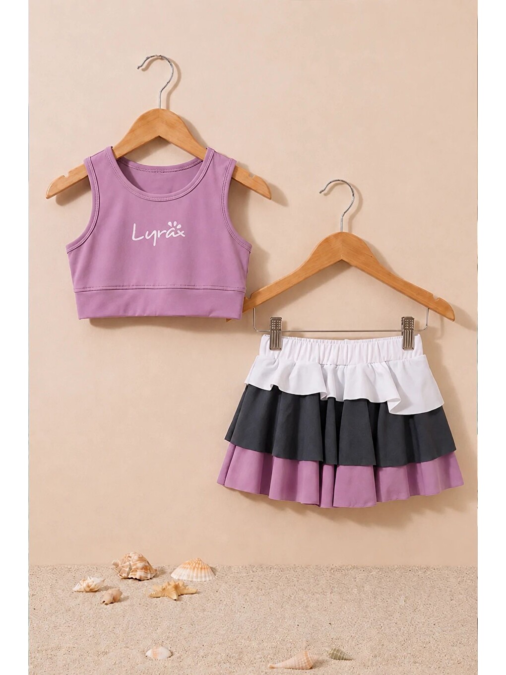 Sportif Renkli Şort Etekli Lila Crop Alt Üst Takım