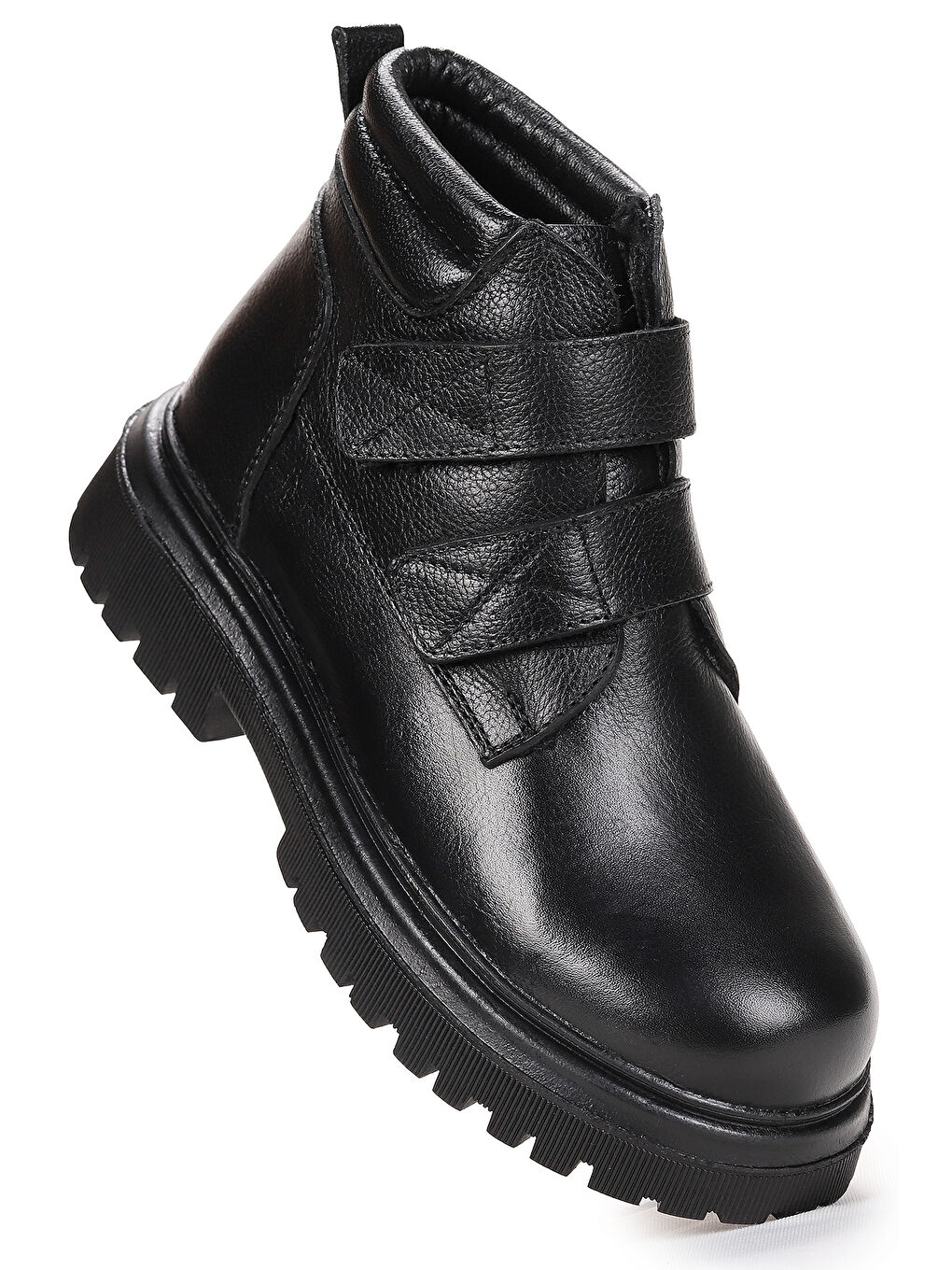 Siyah Teze %100 Deri Cırtlı Erkek Çocuk Bot Ayakkabı