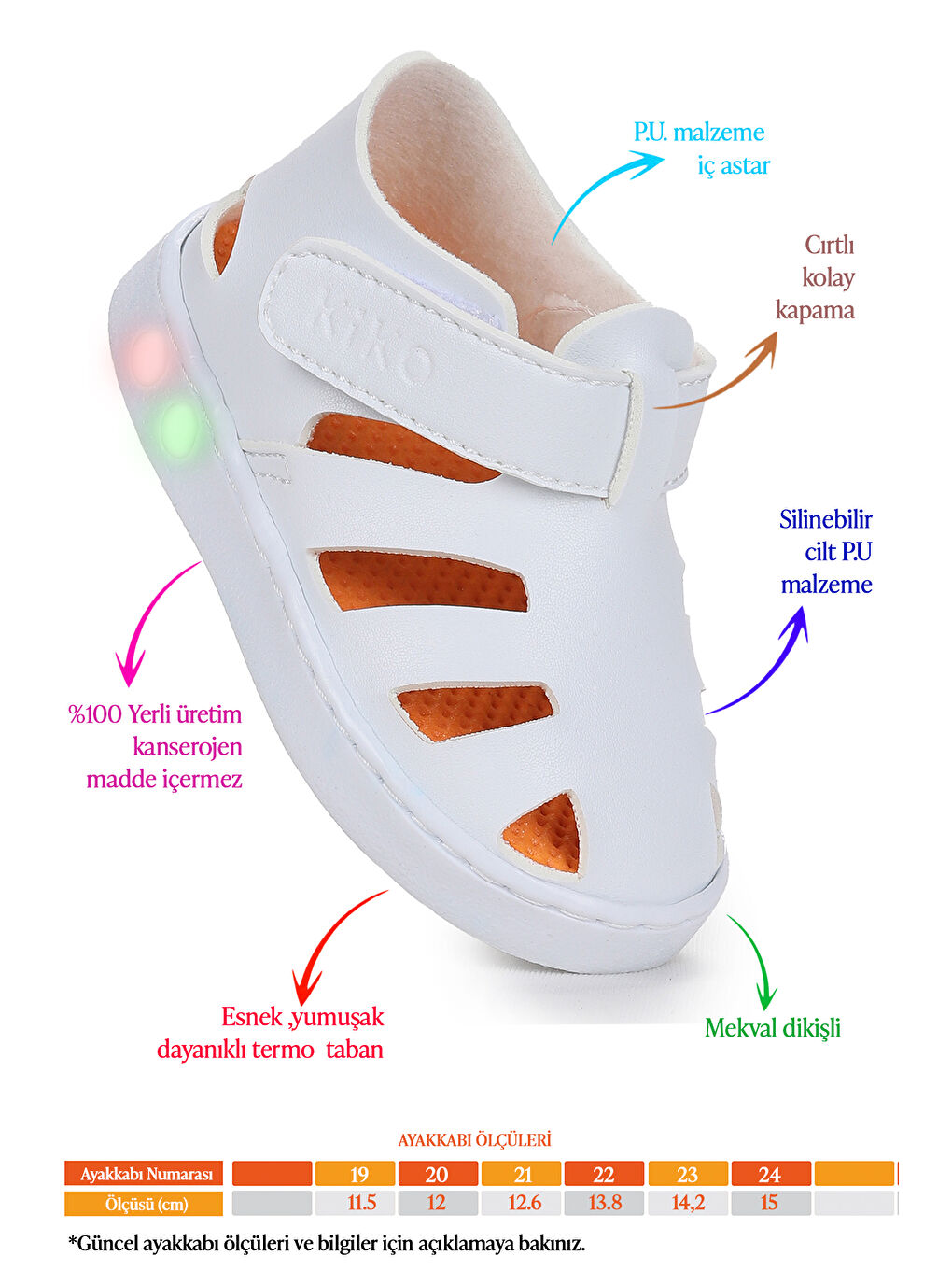 Beyaz Limba Işıklı Cırtlı Erkek Bebek Sandalet-1