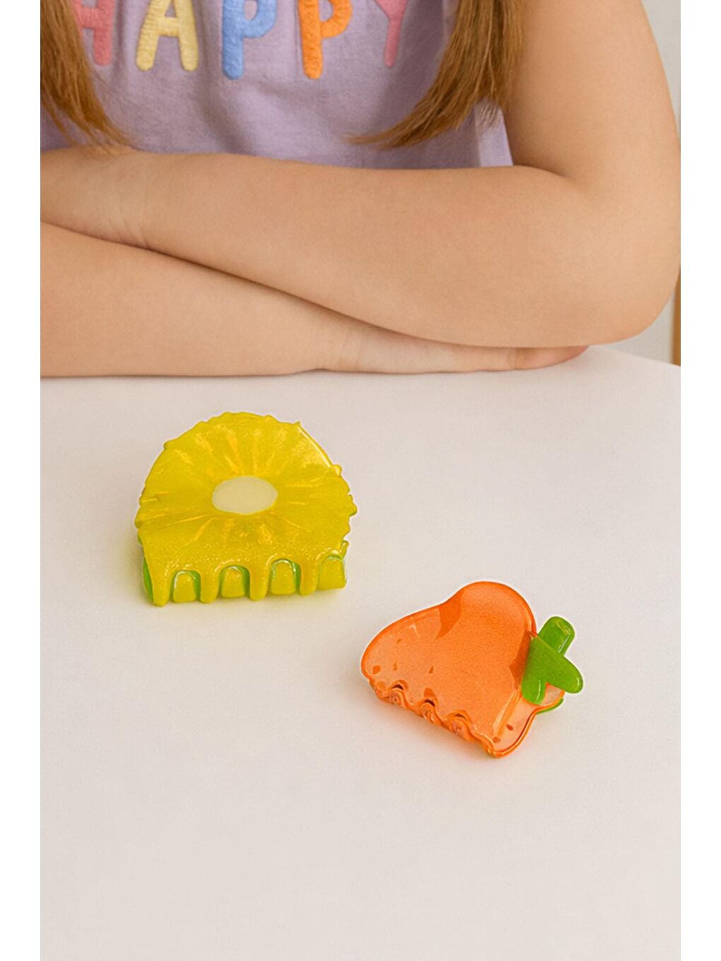 Pembe Limon ve Havuç Asetat Mandal Çocuk Saç Tokası Seti-1