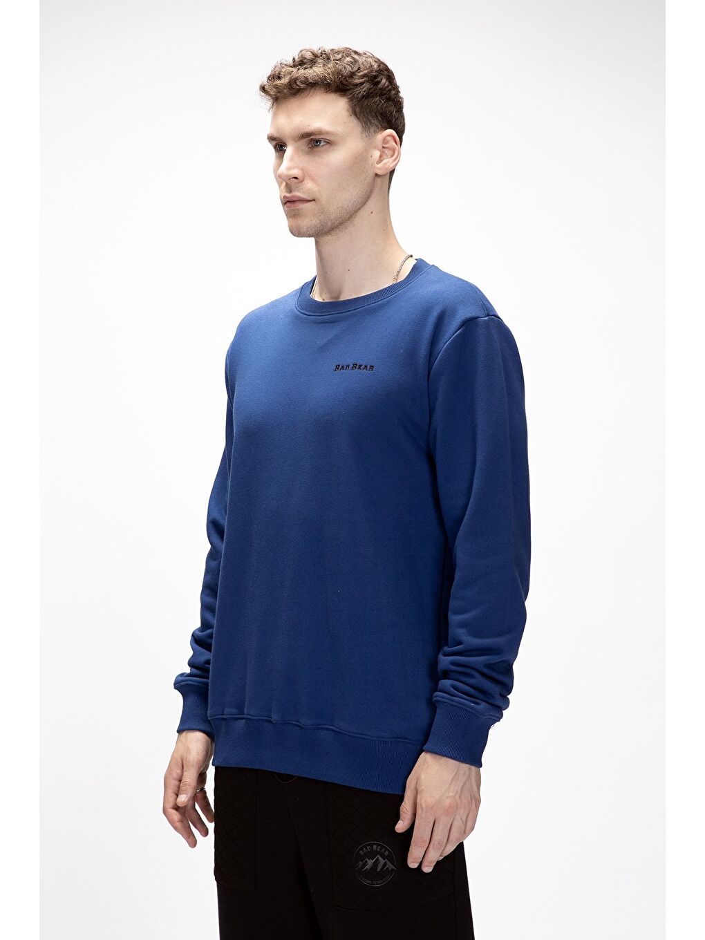 Inner Baskılı Parlament Mavisi Crewneck Erkek Sweatshirt-1