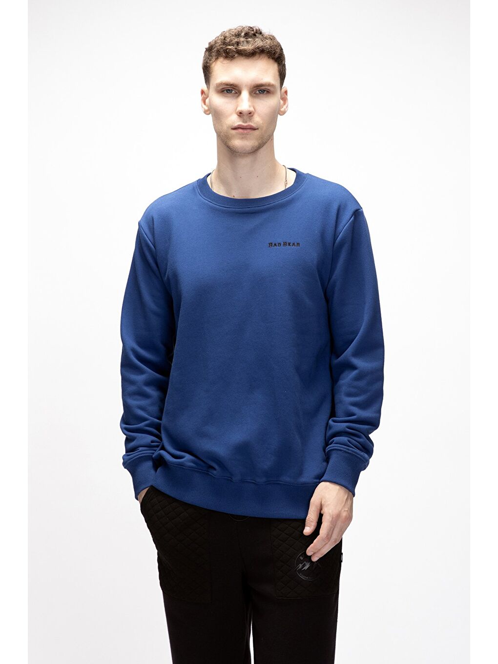 Inner Baskılı Parlament Mavisi Crewneck Erkek Sweatshirt-3