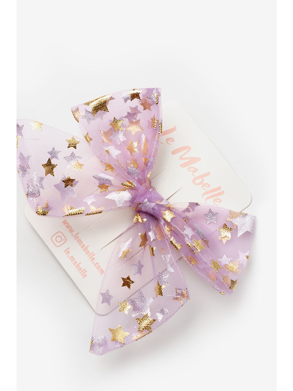 Lila  Üzeri Gold Yıldızlı Tül Kız Çocuk Klips Toka-1