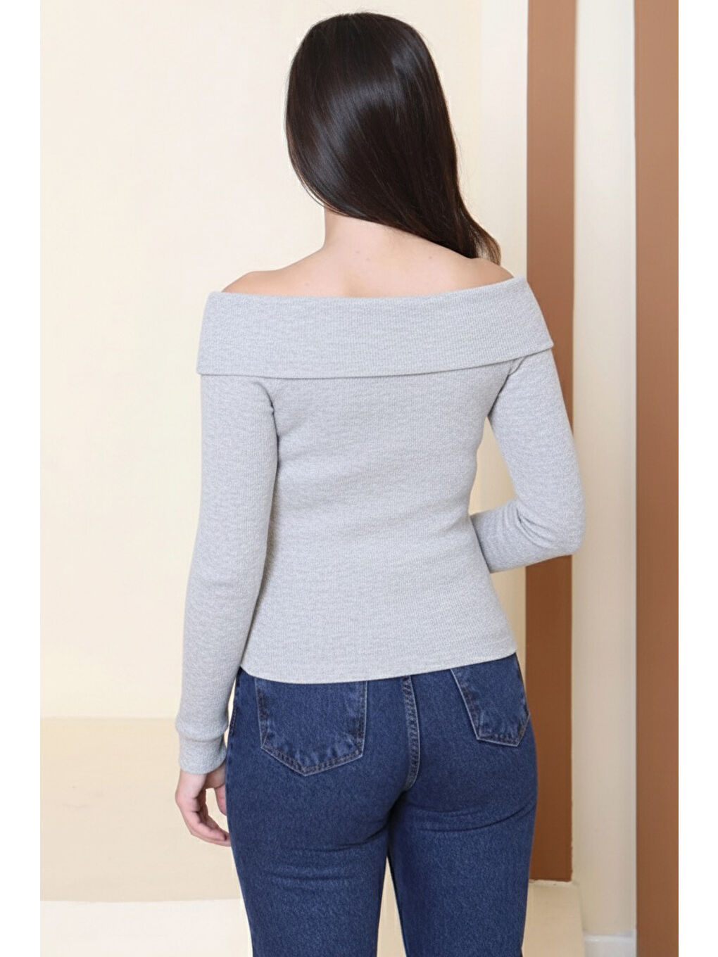 Madonna Yaka Kaşkorse Uzun kollu Bluz Gri - 27897-GRI-2