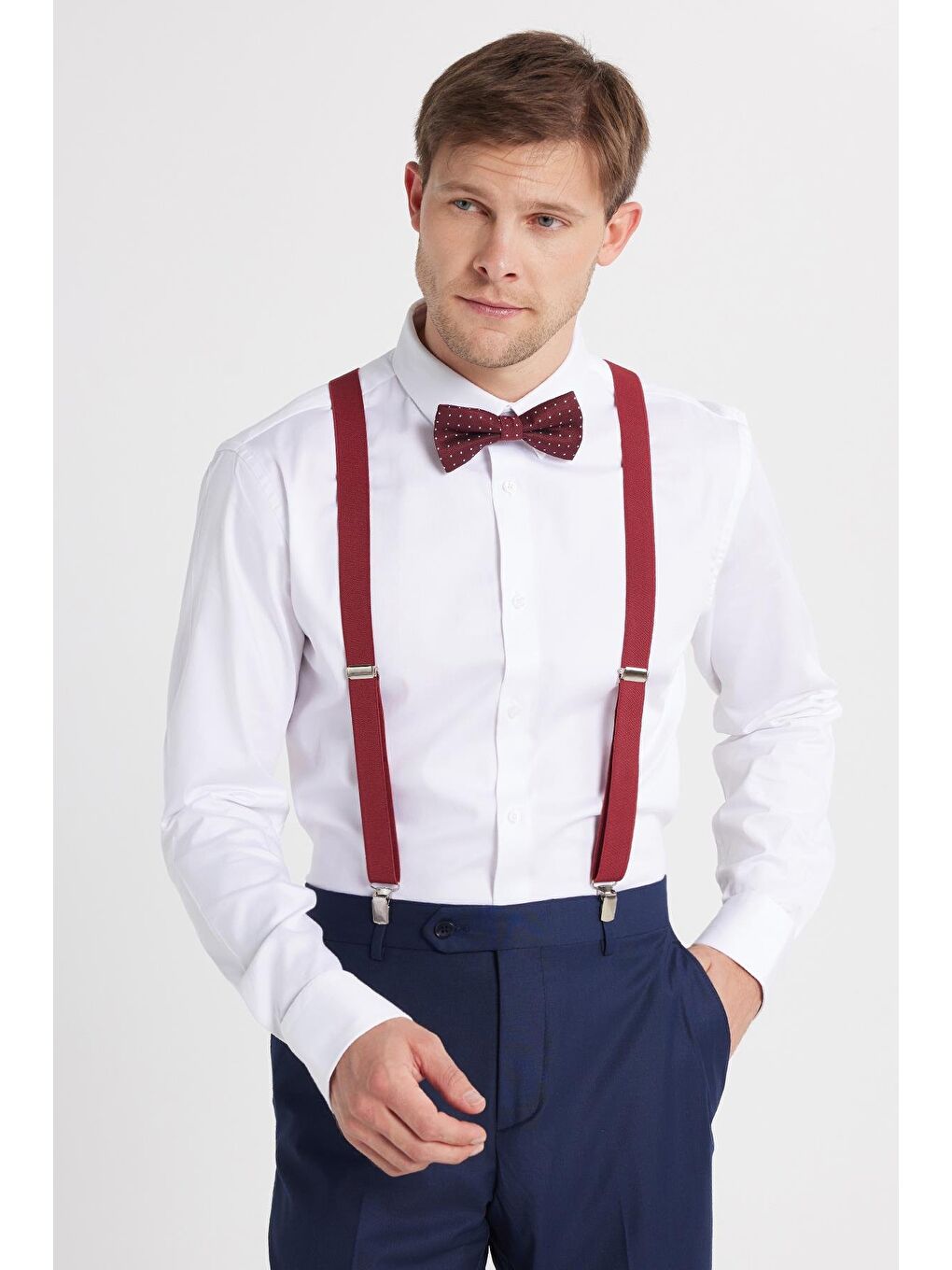 Erkek Slim Fit  Premium Elastanlı Pamuk Saten Beyaz Gömlek-3