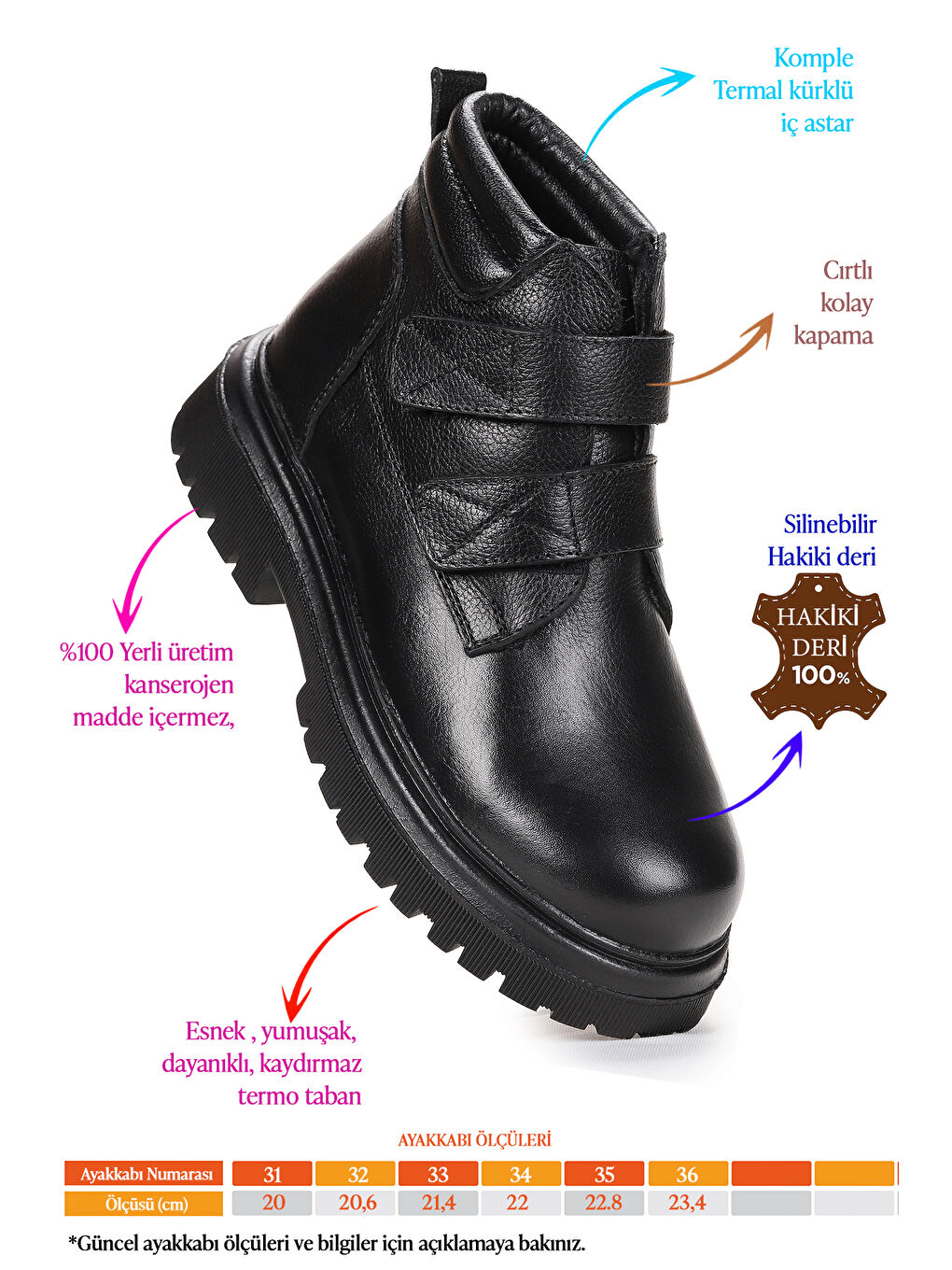 Siyah Teze %100 Deri Cırtlı Erkek Çocuk Bot Ayakkabı-1