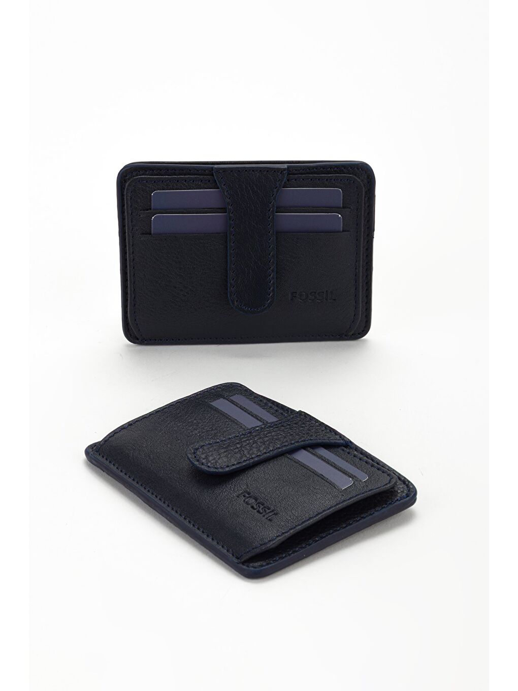 Lacivert Kutulu Hakiki Deri Çıtçıtlı Kartlık El Portföyü Cüzdan-1