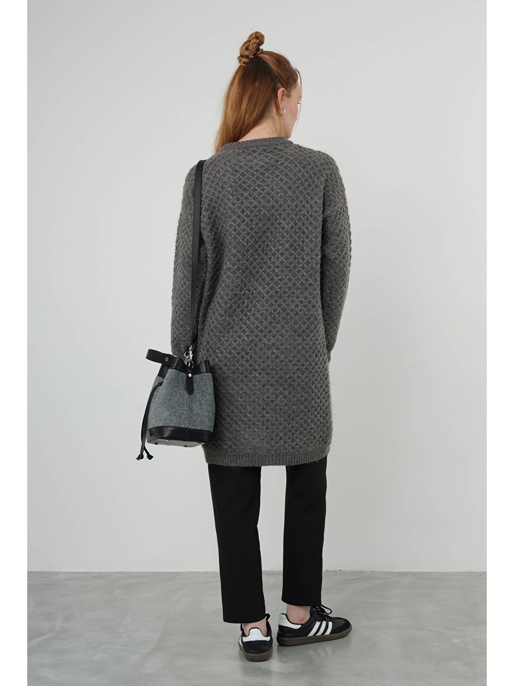 Örümcek Örgülü Kazak Uzun Antrasit-2