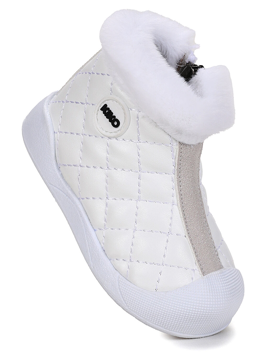 Beyaz Biser Fermuarlı Termo Taban Kız Bebek Bot Ayakkabı