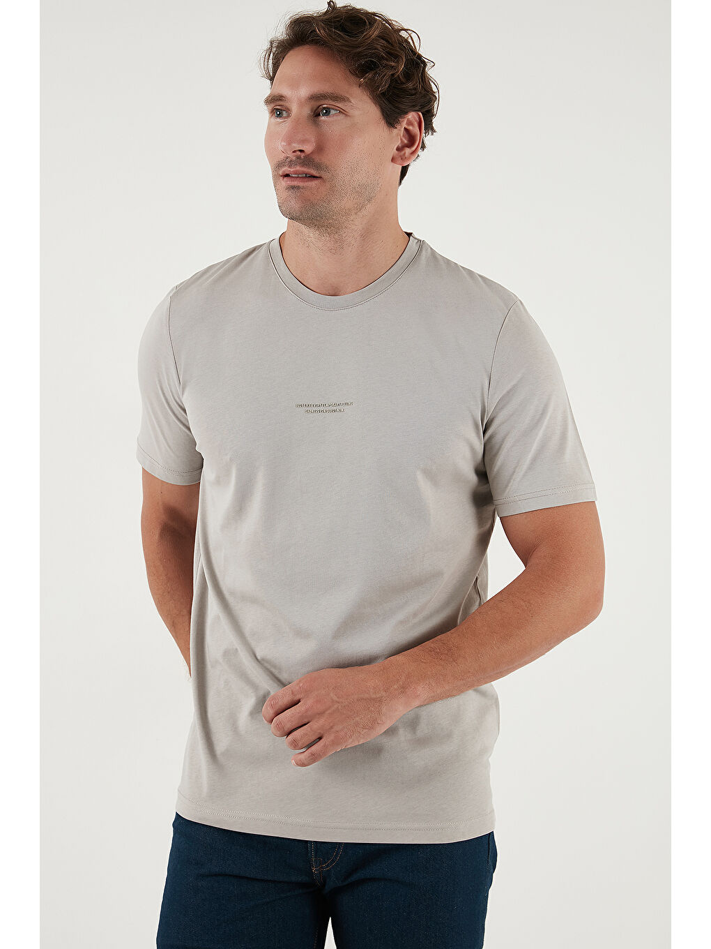 Gri Pamuklu Baskılı Regular Fit Bisiklet Yaka %100 Pamuk Tişört 59020205-2