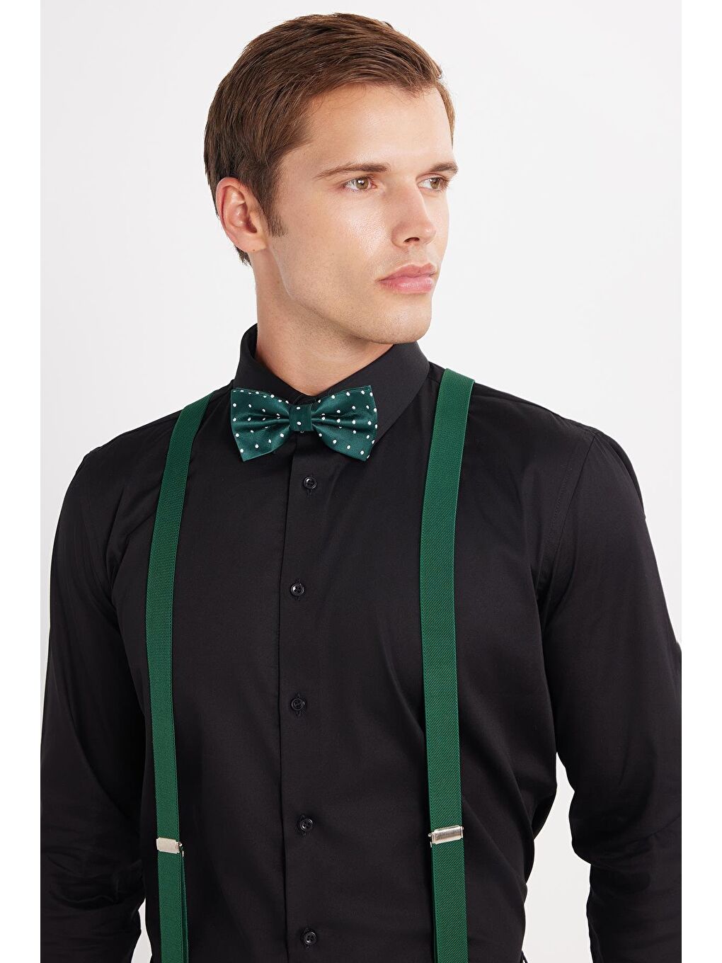 Erkek Slim Fit  Premium Elastanlı Pamuk Saten Siyah Gömlek-1