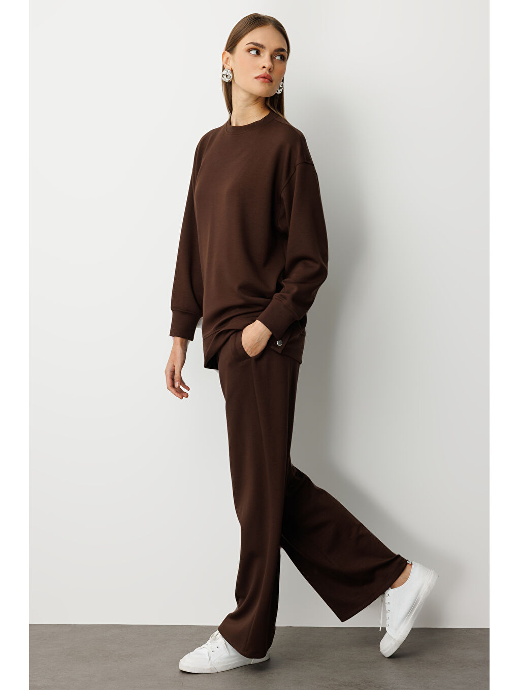 Beli Lastikli Yumuşak Dokulu Kahverengi Jogger Panton-2