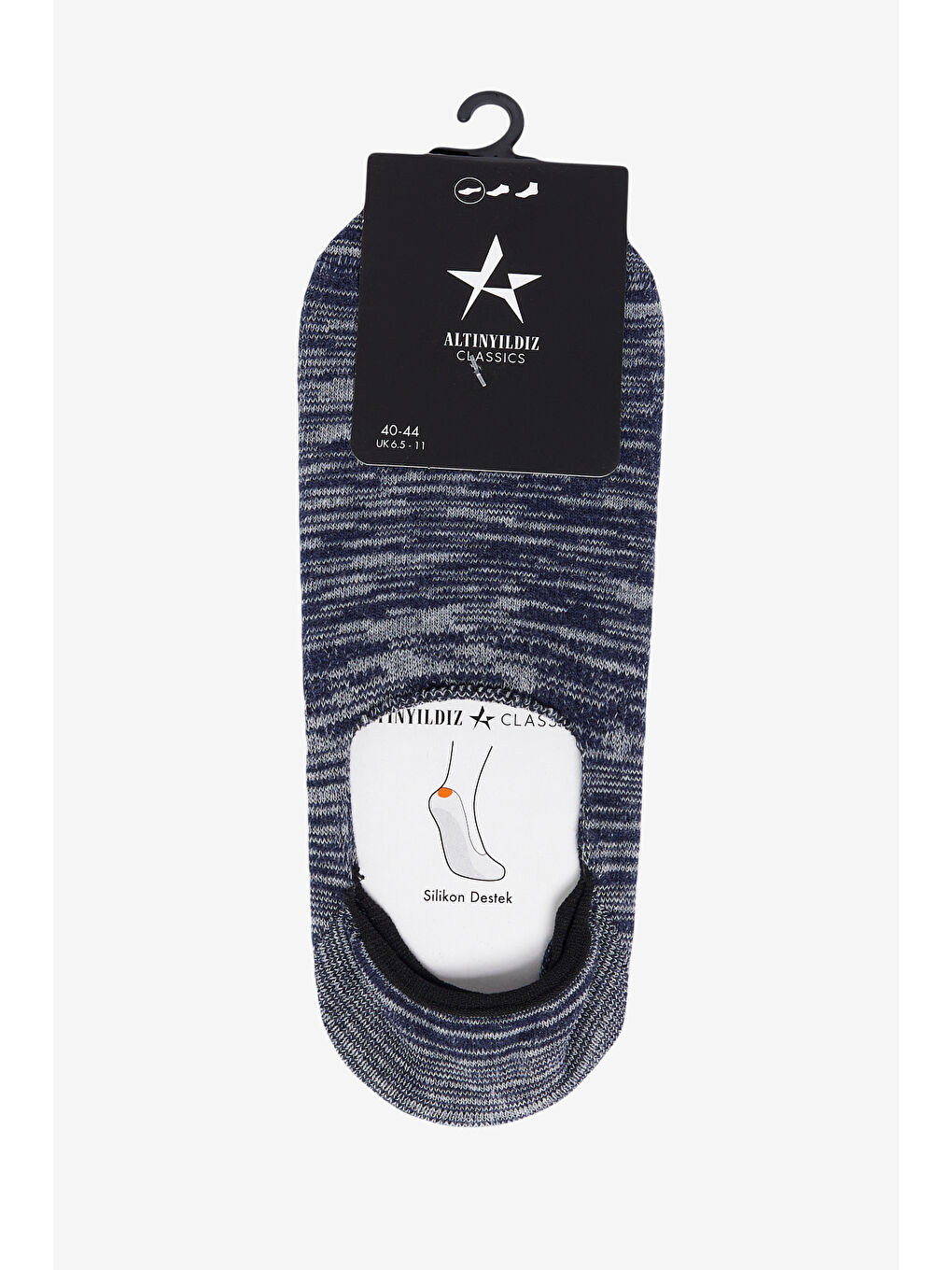 Erkek Gri-Lacivert Desenli Tekli Babet Çorap