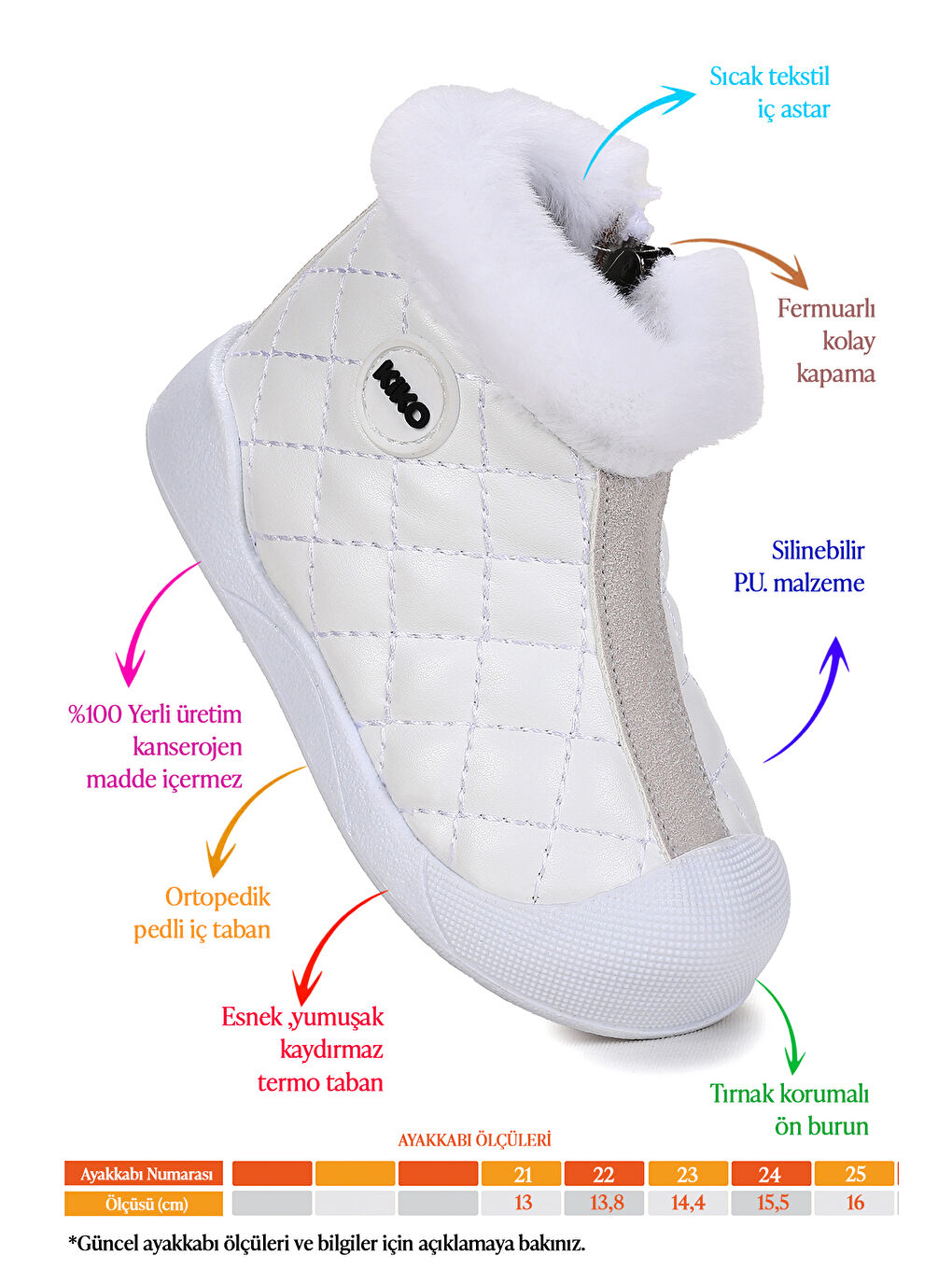 Beyaz Biser Fermuarlı Termo Taban Kız Bebek Bot Ayakkabı-1