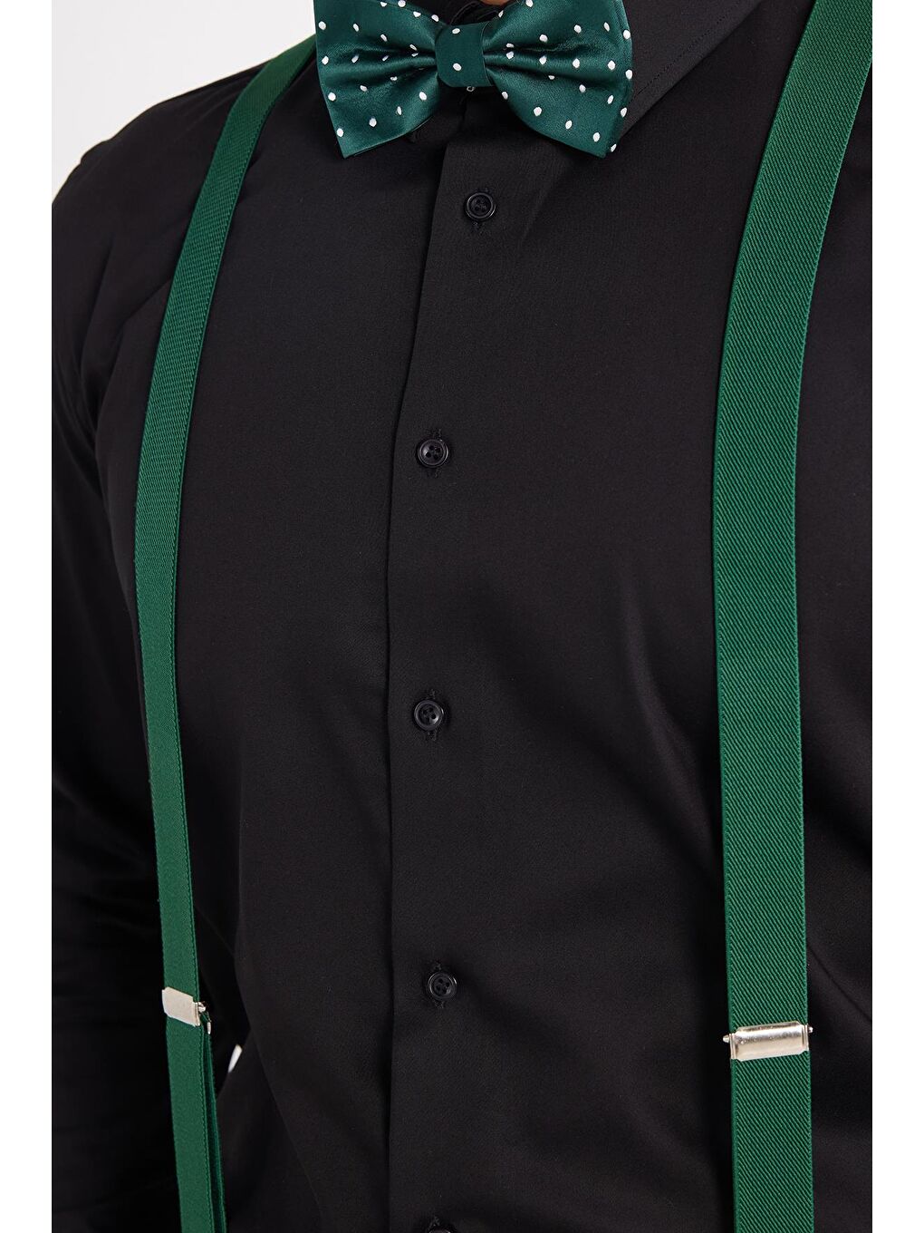 Erkek Slim Fit  Premium Elastanlı Pamuk Saten Siyah Gömlek-2