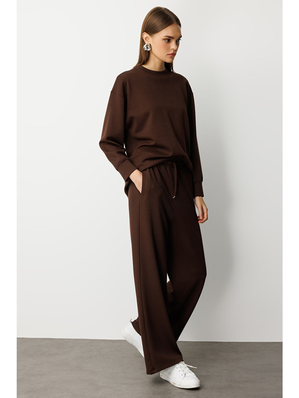 Beli Lastikli Yumuşak Dokulu Kahverengi Jogger Panton-3