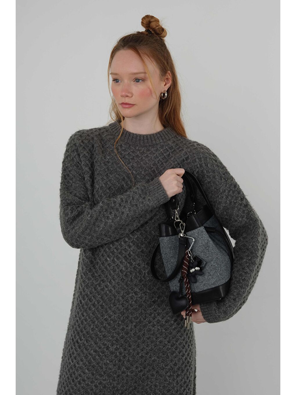 Örümcek Örgülü Kazak Uzun Antrasit-3