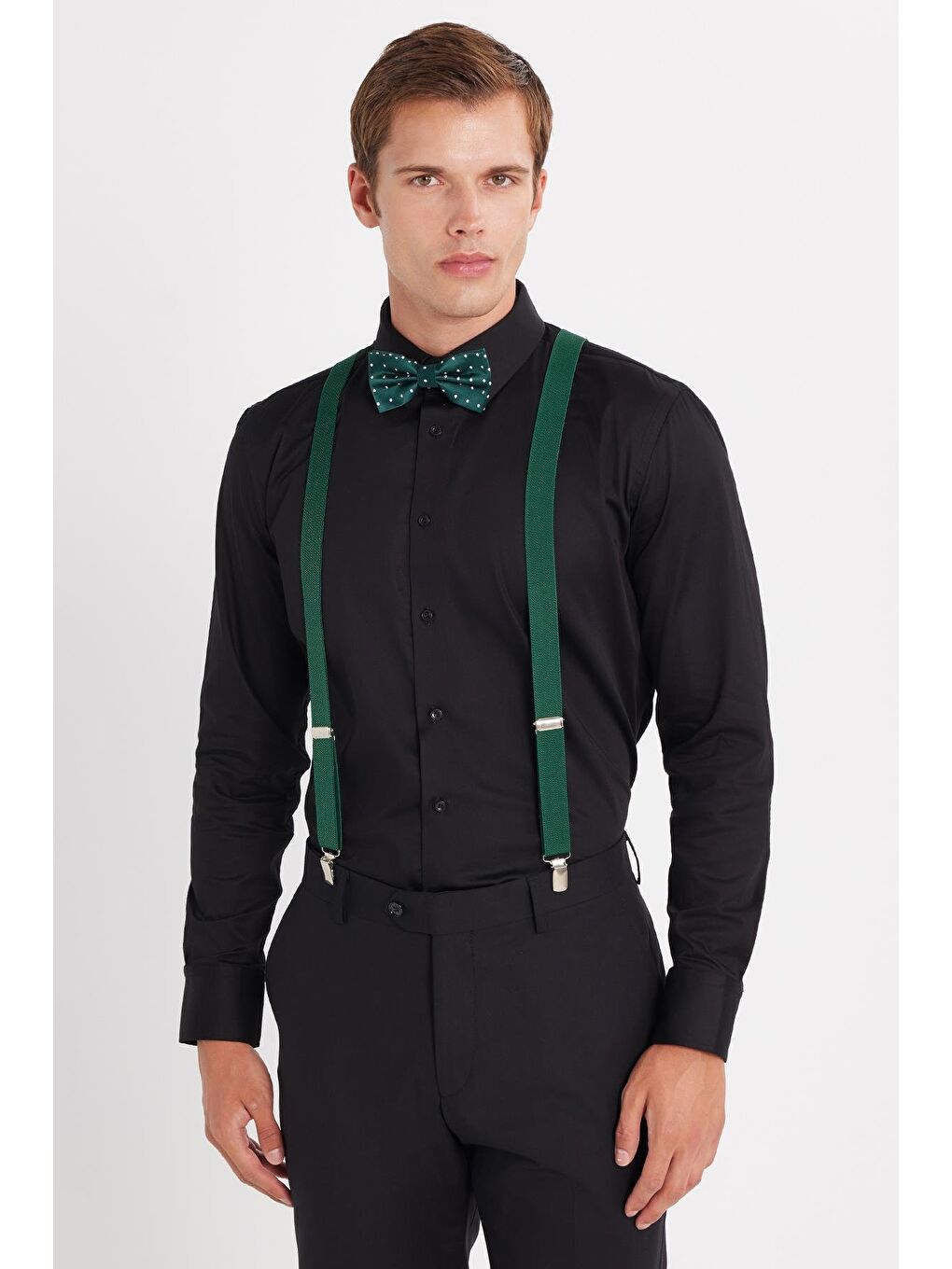 Erkek Slim Fit  Premium Elastanlı Pamuk Saten Siyah Gömlek-3