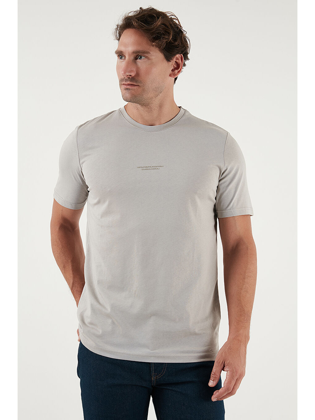 Gri Pamuklu Baskılı Regular Fit Bisiklet Yaka %100 Pamuk Tişört 59020205-3