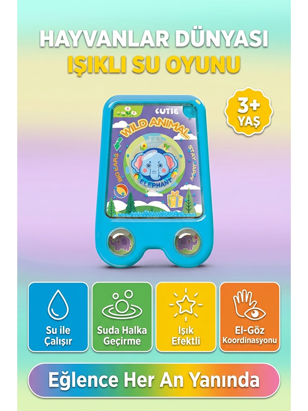 Işıklı Su Oyunu Hayvanlar Dünyası Suda Halka Geçirme Nostaljik El Atarisi Pilsiz Su İle Çalışan 3+ Y-1
