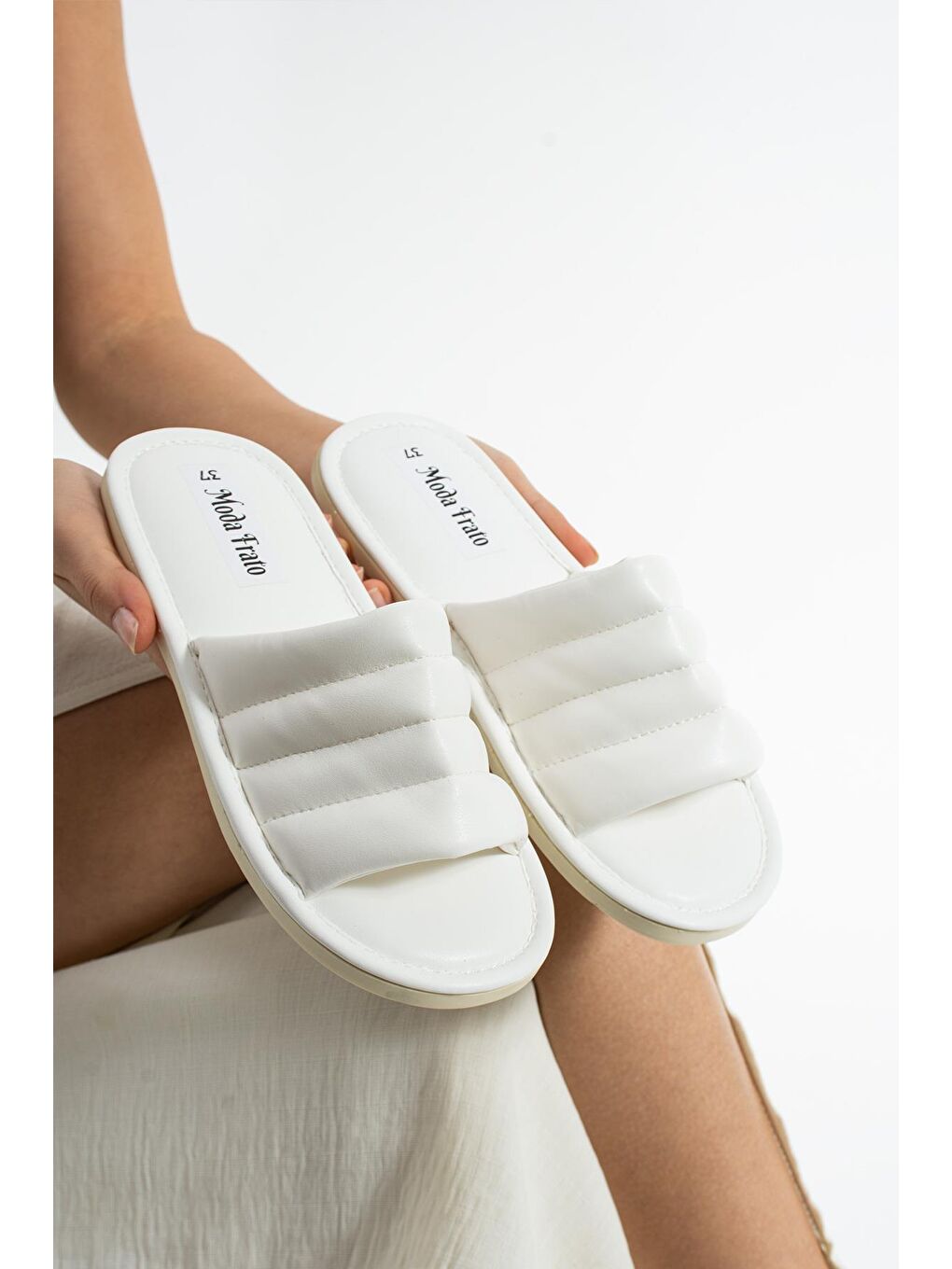 Beyaz PAMELA Kadın Terlik Dış Mekan Havuz Deniz Plaj Terliği Ev Terliği-2