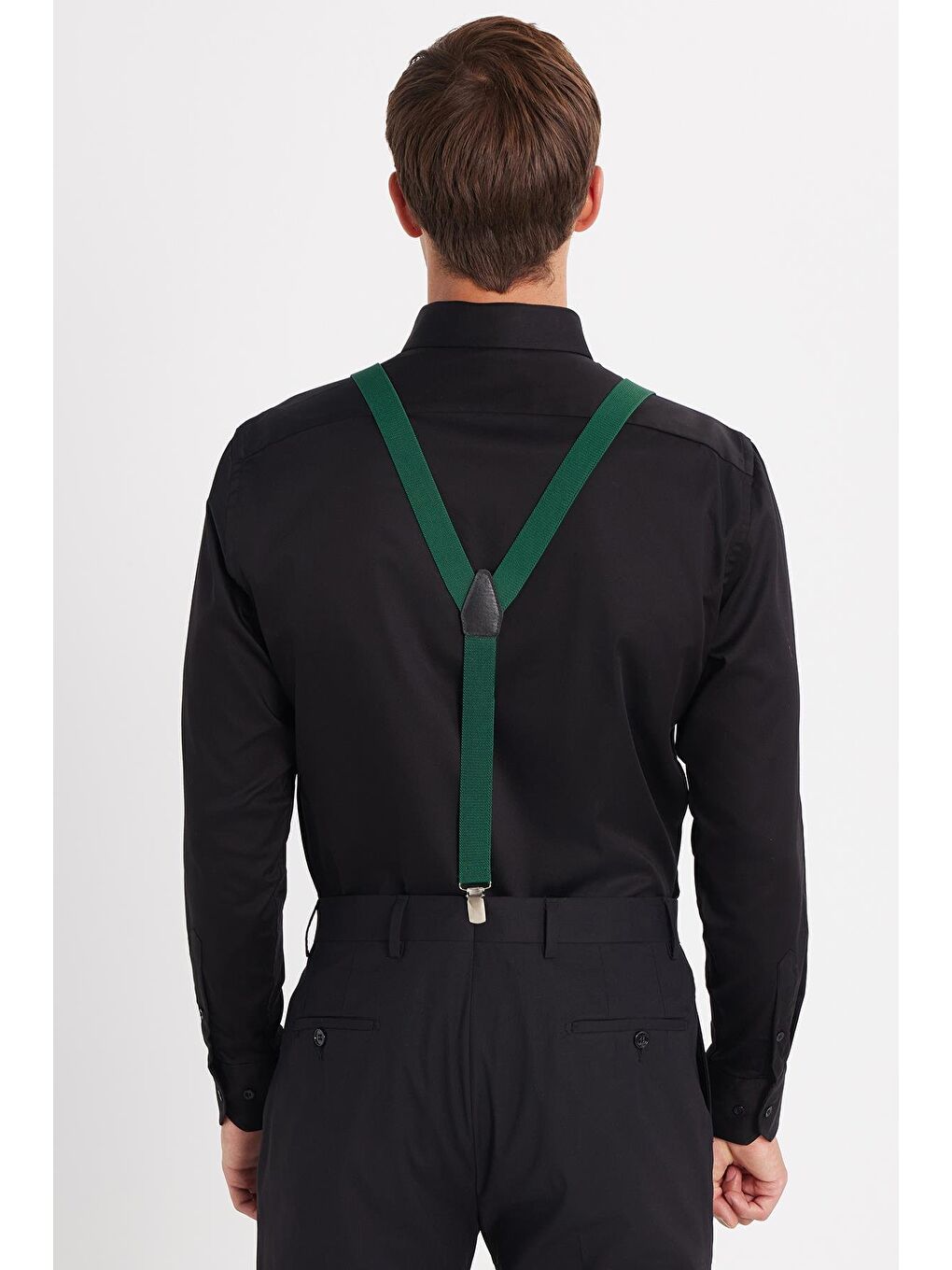 Erkek Slim Fit  Premium Elastanlı Pamuk Saten Siyah Gömlek-4