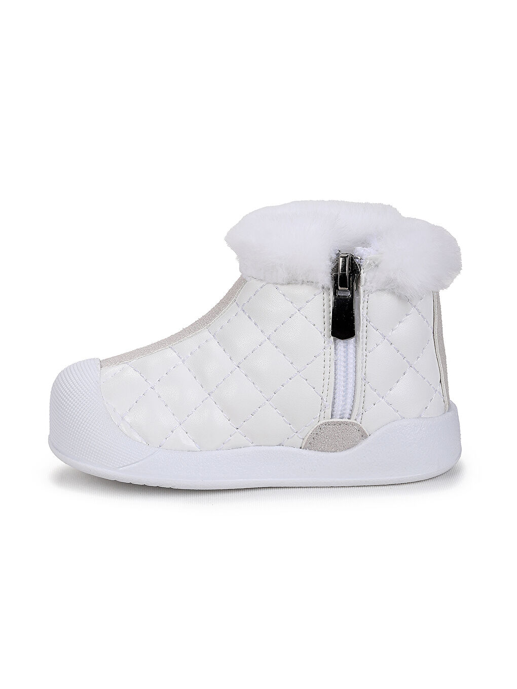 Beyaz Biser Fermuarlı Termo Taban Kız Bebek Bot Ayakkabı-3