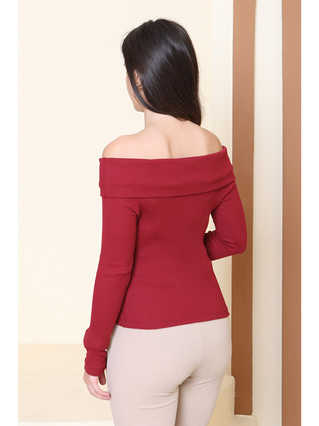 Madonna Yaka Kaşkorse Uzun kollu Bluz Bordo - 27897-BORDO-3