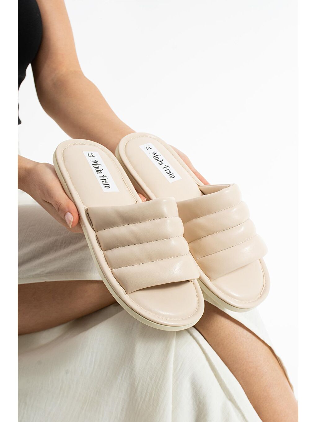 Ekru PAMELA Kadın Terlik Dış Mekan Havuz Deniz Plaj Terliği Ev Terliği-2