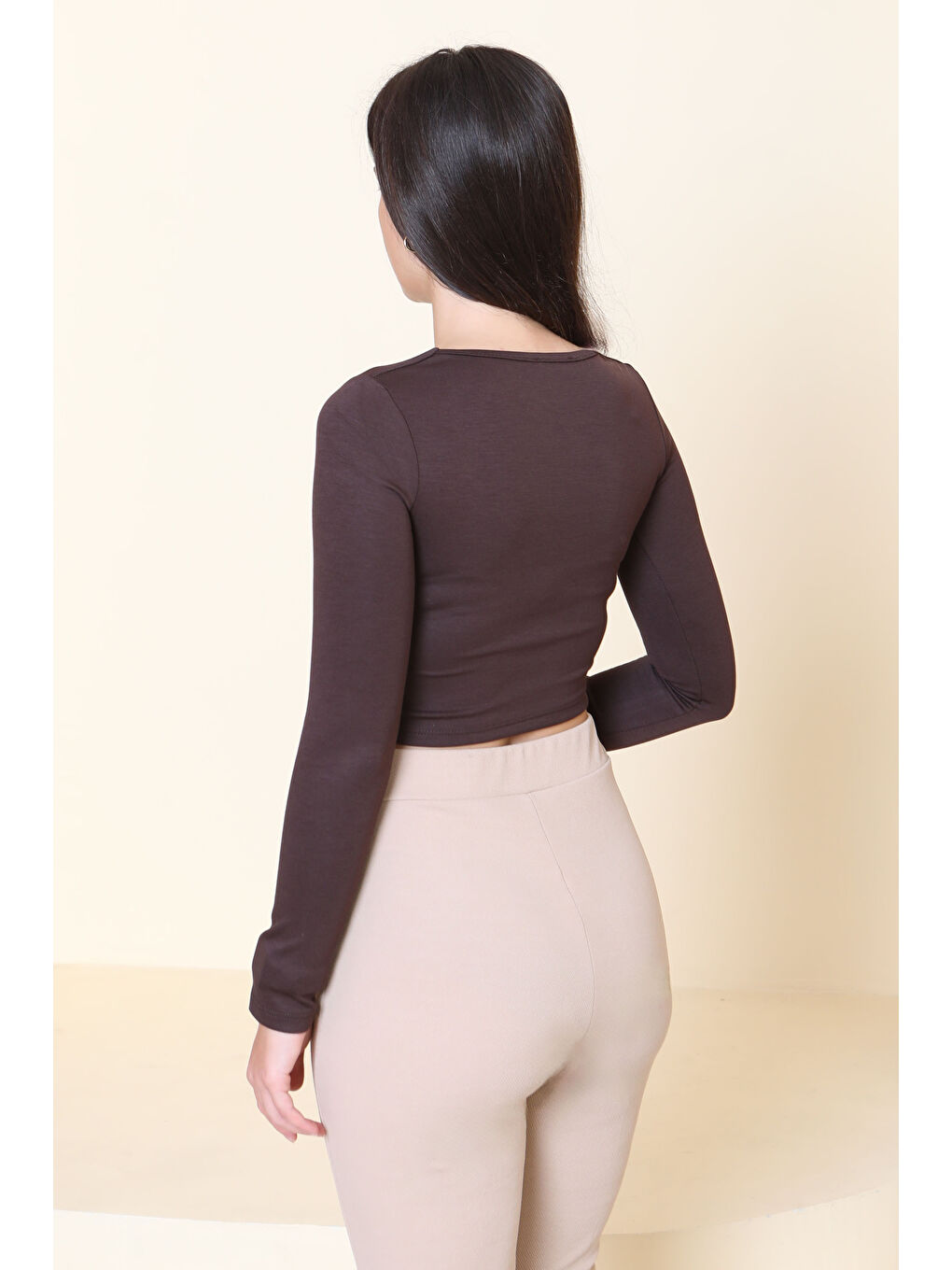 Kahverengi Kare Yaka Modal Crop Kahve - 27953-KAHVE-3