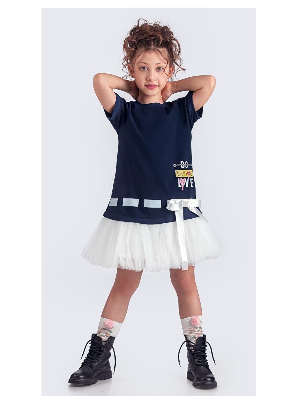 Lacivert Tütü Etekli Yazlık Penye Kız Çocuk Spor Elbise M00703