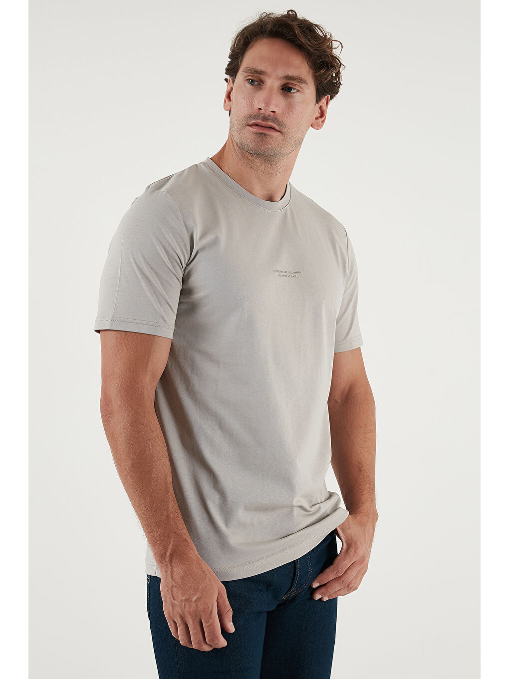 Gri Pamuklu Baskılı Regular Fit Bisiklet Yaka %100 Pamuk Tişört 59020205-4