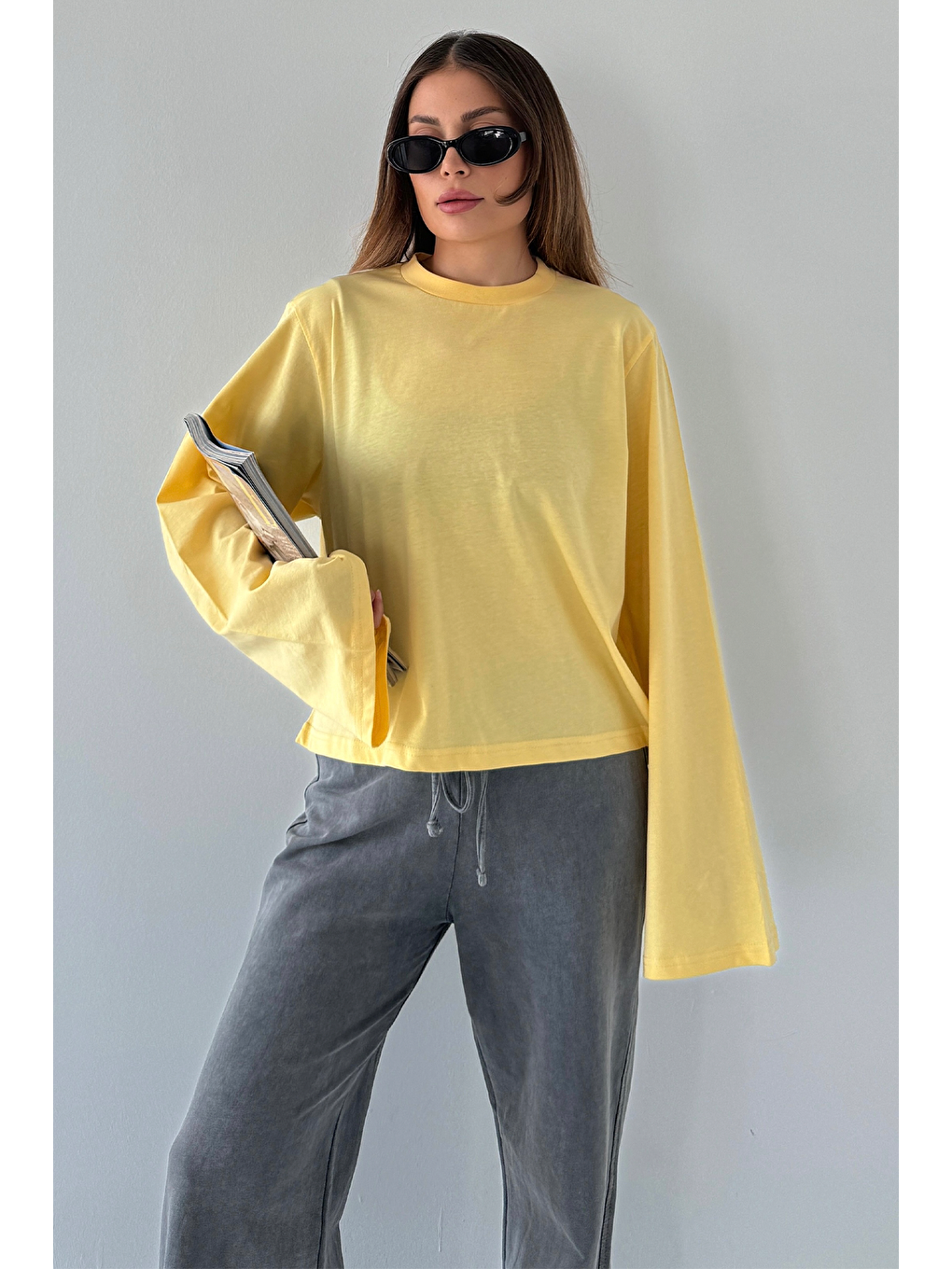 Geniş Kol Oversize 2'Li Paket T-Shirt 965 Lila/Sarı-10