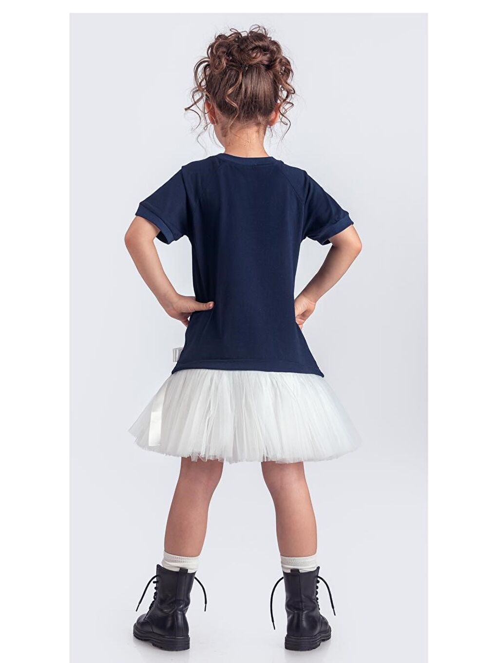 Lacivert Tütü Etekli Yazlık Penye Kız Çocuk Spor Elbise M00703-1