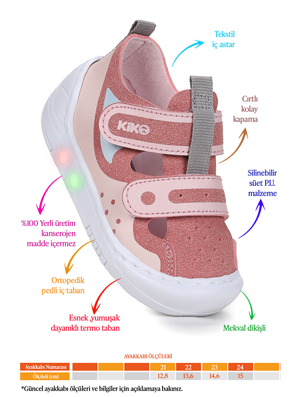 Pembe Nera Cırtlı Işıklı Kız Bebek Yürüyüş Spor Ayakkabı-1