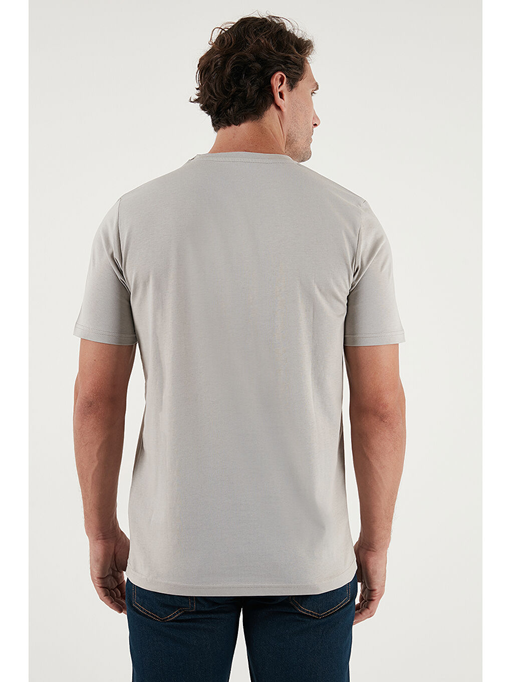 Gri Pamuklu Baskılı Regular Fit Bisiklet Yaka %100 Pamuk Tişört 59020205-5