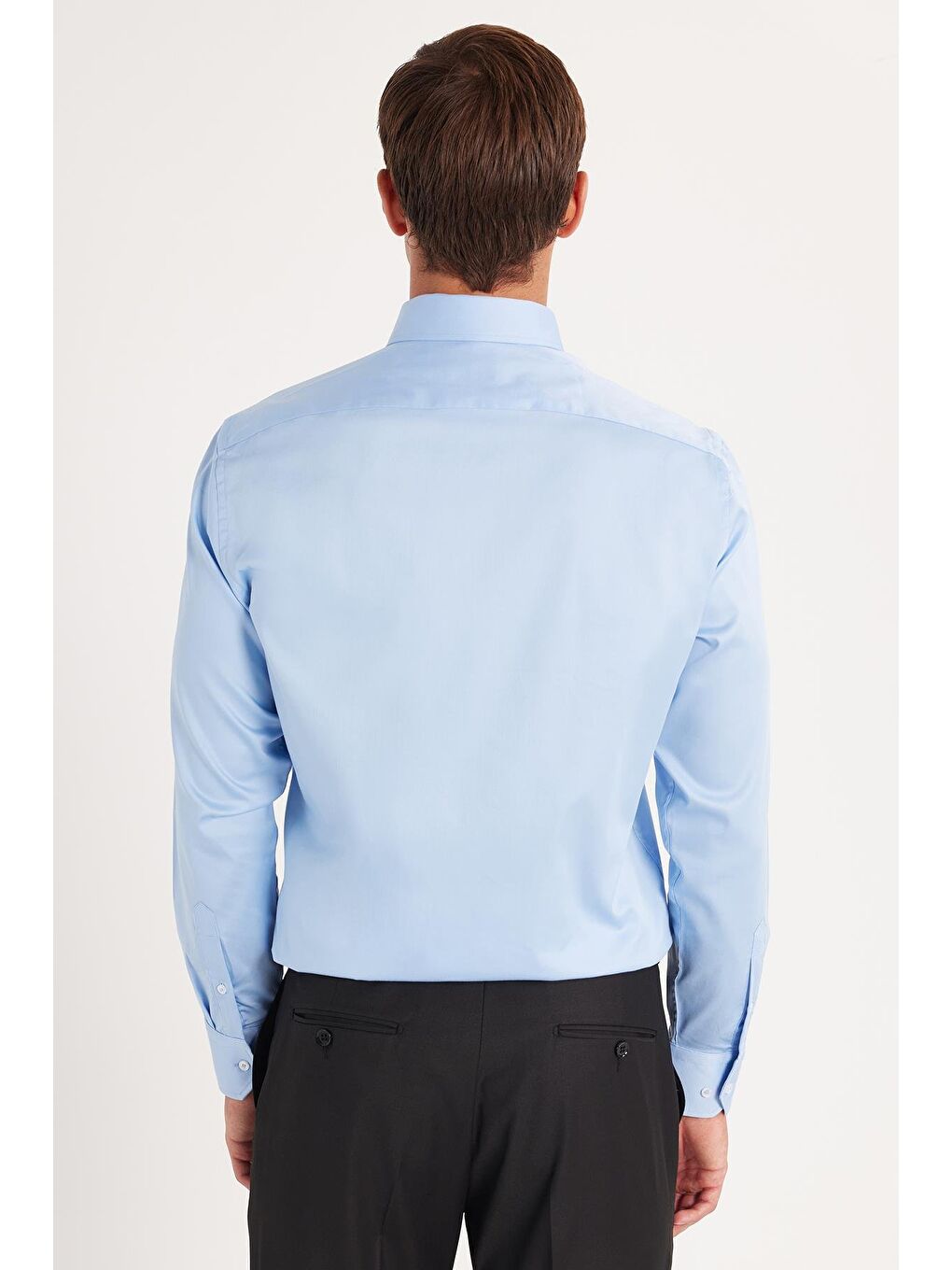 Erkek Slim Fit  Premium Elastanlı Pamuk Saten Mavi Gömlek-4