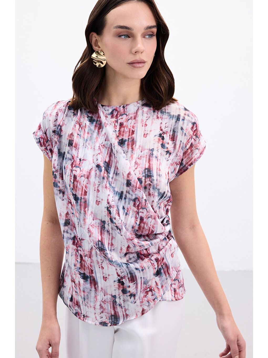 Pileli Kolsuz Bluz - Bordo