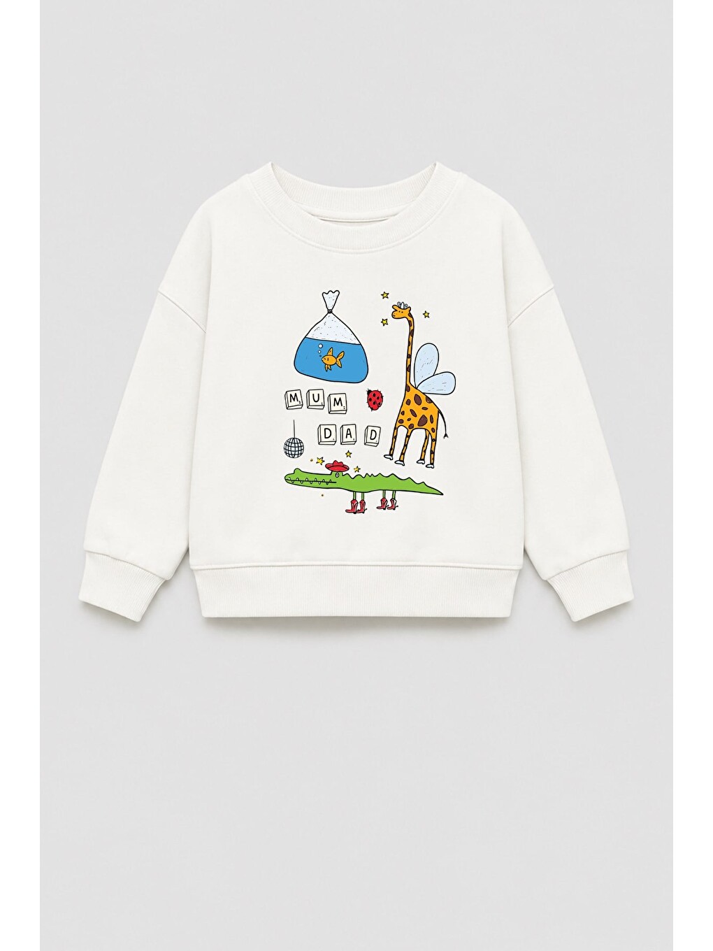 Ekru Erkek Çocuk 3 İplik Kumaş Zürafa Baskılı Pamuklu Sweatshirt-1